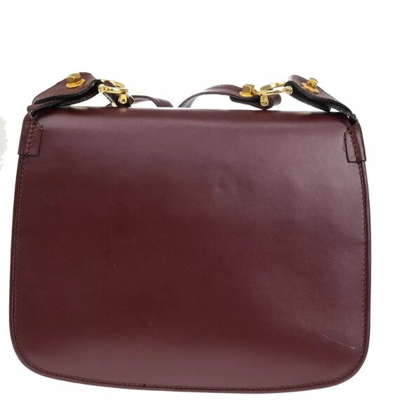 Auth MUST DE CARTIER 2C Logo Crossbody Shoulder Bag Leather Bordeaux GHW - Picture 1 of 16